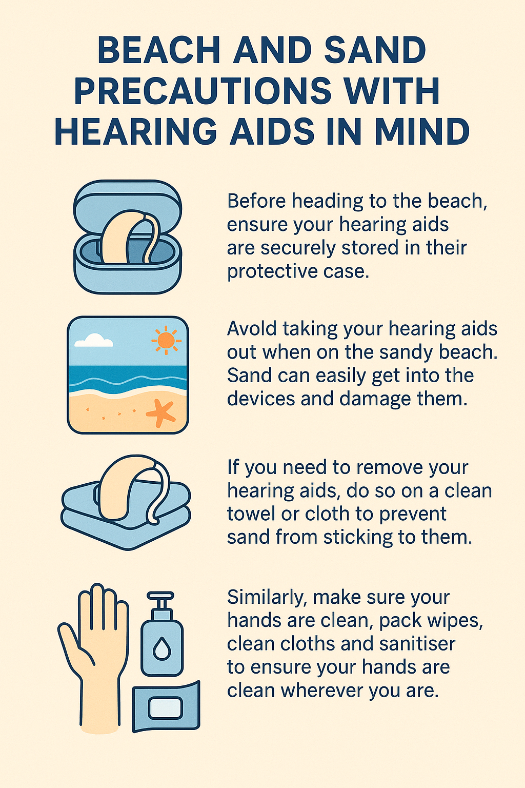 Beach and sand precautions with hearing aids in mind